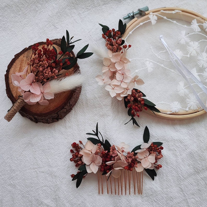 Bracelet en fleurs séchées et stabilisées Accessoire mariage Mariée Demoiselle d'honneur Collection ROSACOTTA image 7