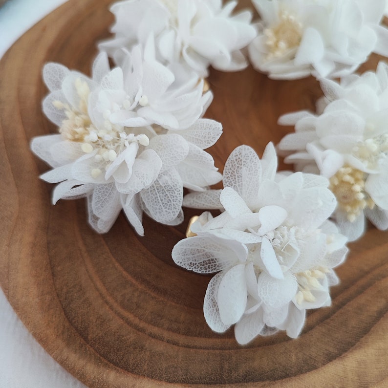 Lot de 5 barrettes à cheveux en fleurs séchées et stabilisées Accessoire mariage Mariée Demoiselle d'honneur Collection BLANC image 3