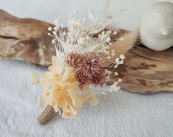 Boutonniere made from dried and preserved flowers Wedding accessory - Groom - Witnesses APRICOT Collection