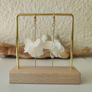 Boucles d'oreilles Hortensia fleurs séchées et stabilisées Accessoire mariage Mariée Demoiselle d'honneur Collection BLANC image 3