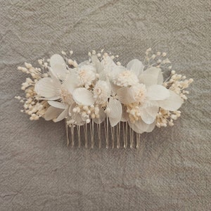 Peigne en fleurs séchées et stabilisées Accessoire mariage Mariée Demoiselle d'honneur Collection BLANC image 1