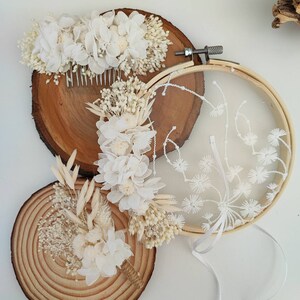 Comb made of dried and preserved flowers Wedding accessory Bride Bridesmaid WHITE Collection image 6