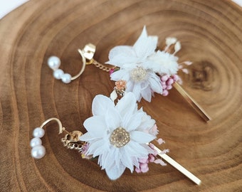 Hydrangea earrings dried and preserved flowers Wedding accessory - Bride - Bridesmaid