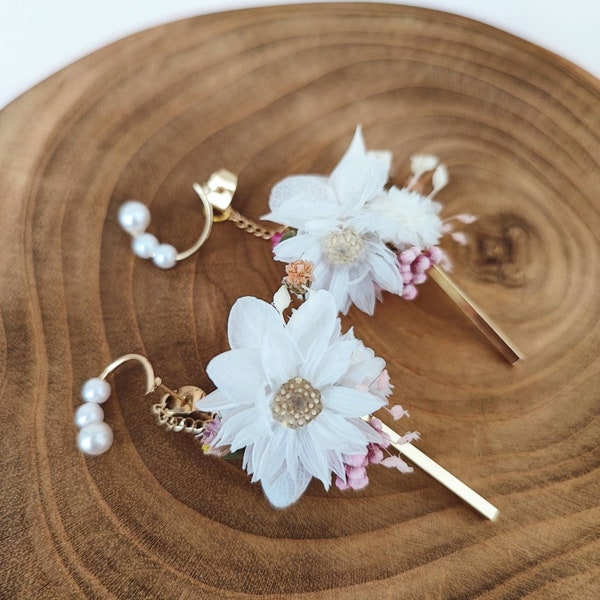 Hydrangea earrings dried and preserved flowers Wedding accessory - Bride - Bridesmaid