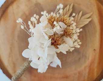 Boutonnière en fleurs séchées et stabilisées Accessoire mariage - Marié - Témoins Collection CHAMPÊTRE