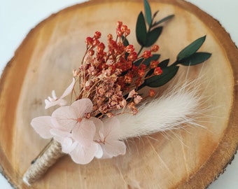 Boutonnière en fleurs séchées et stabilisées Accessoire mariage - Marié - Témoins Collection ROSACOTTA