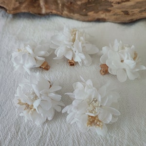 Lot de 5 barrettes à cheveux en fleurs séchées et stabilisées Accessoire mariage Mariée Demoiselle d'honneur Collection BLANC image 6