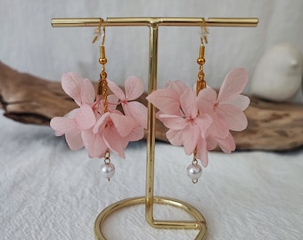 Boucles d'oreilles Hortensia fleurs séchées et stabilisées Accessoire mariage - Mariée - Demoiselle d'honneur Collection SAKURA