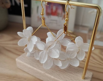 Boucles d'oreilles Hortensia fleurs séchées et stabilisées Accessoire mariage - Mariée - Demoiselle d'honneur Collection BLANC