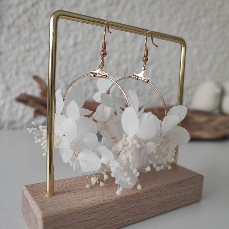 Boucles d'oreilles en fleurs séchées et stabilisées Accessoire mariage Mariée Demoiselle d'honneur Collection BLANC image 7