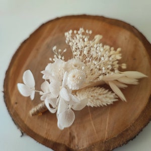 Boutonniere de flores secas y preservadas Complemento de boda - Novio - Testigos Colección BLANC