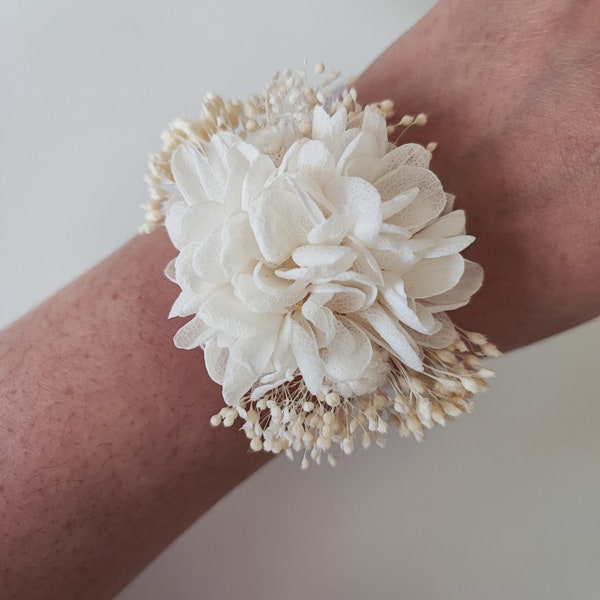 Gedroogde en geconserveerde bloemenarmband Huwelijksaccessoire - Bruid - Bruidsmeisje WHITE Collectie