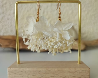 Boucles d'oreilles Hortensia fleurs séchées et stabilisées Accessoire mariage - Mariée - Demoiselle d'honneur Collection BLANC