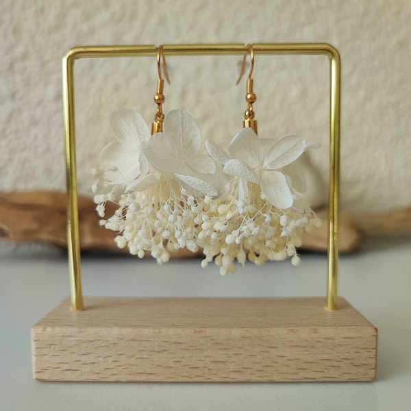 Boucles d'oreilles Hortensia fleurs séchées et stabilisées Accessoire mariage - Mariée - Demoiselle d'honneur Collection BLANC