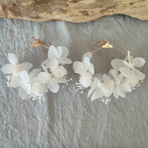 Boucles d'oreilles en fleurs séchées et stabilisées Accessoire mariage - Mariée - Demoiselle d'honneur Collection BLANC
