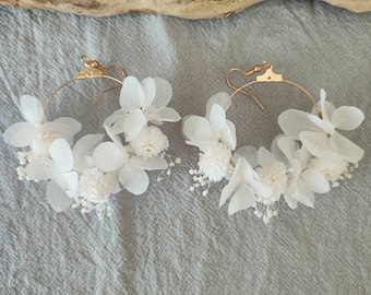 Dried and preserved flower earrings Wedding accessory - Bride - Bridesmaid BLANC Collection