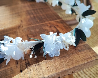 Couronne de tête en fleurs séchées et stabilisées Accessoire mariage - EVJF- Baptême - Mariée - Demoiselle d'honneur Collection VERT