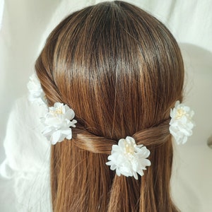 Lot de 5 barrettes à cheveux en fleurs séchées et stabilisées Accessoire mariage Mariée Demoiselle d'honneur Collection BLANC image 9