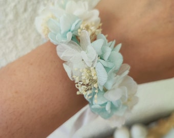 Gedroogde en geconserveerde bloemenarmband Huwelijksaccessoire - Bruid - Bruidsmeisje BLAUWE Collectie