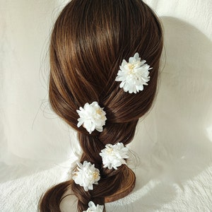 Lot de 5 barrettes à cheveux en fleurs séchées et stabilisées Accessoire mariage Mariée Demoiselle d'honneur Collection BLANC image 7
