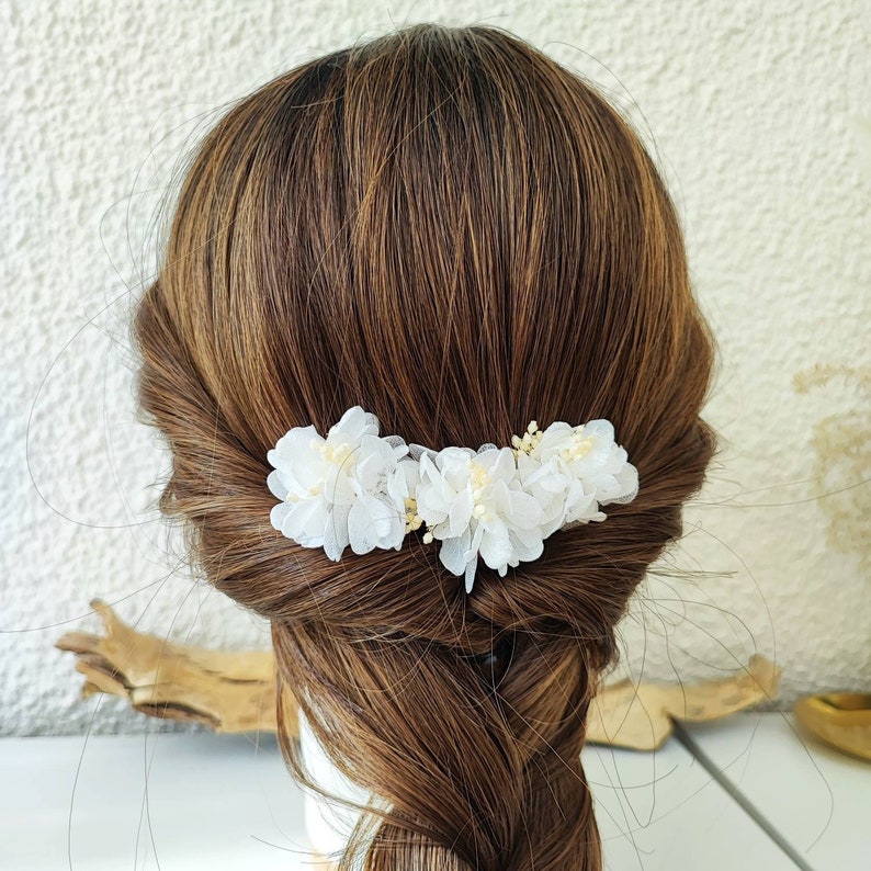 Lot de 3 Pics à cheveux en fleurs séchées et stabilisées Accessoire mariage Mariée Demoiselle d'honneur Collection BLANC image 5