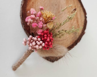 Boutonnière en fleurs séchées et stabilisées Accessoire mariage - Marié - Témoins Collection ROSE
