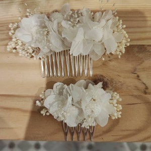 Comb made of dried and preserved flowers Wedding accessory Bride Bridesmaid WHITE Collection image 4