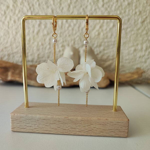 Boucles d'oreilles Hortensia fleurs séchées et stabilisées Accessoire mariage - Mariée - Demoiselle d'honneur Collection BLANC