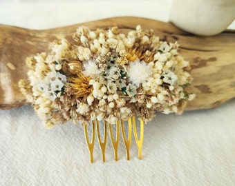 Peigne en fleurs séchées et stabilisées Accessoire mariage - Mariée - Demoiselle d'honneur Collection BOHÈME