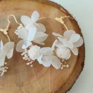 Boucles d'oreilles en fleurs séchées et stabilisées Accessoire mariage Mariée Demoiselle d'honneur Collection BLANC image 6