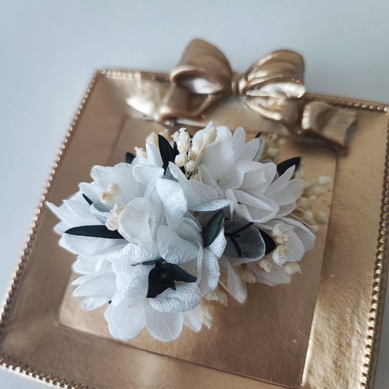 Pince à cheveux en fleurs séchées et stabilisées Accessoire mariage Mariée Demoiselle d'honneur Collection VERT image 3