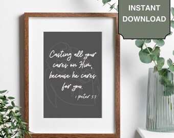 Printable Scripture Wall Art 1 Peter 5:7 - Dark Version