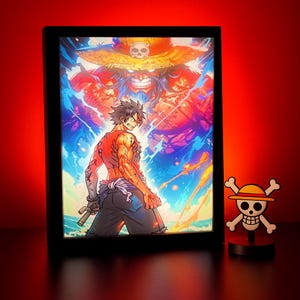 LED Frame One Piece Light-Up Painting, Wall Art Light, Wooden Frame Lamp, Shadow Painting, Anime Lover Gift, LuffyValentine present