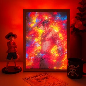 LED Frame One Piece Light-Up Painting, Wall Art Light, Wooden Frame Lamp, Shadow Painting, Anime Lover Gift, LuffyValentine present