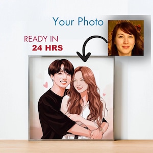 Retrato personalizado de Jungkook BTS, ilustración de dibujos animados personalizada, regalo para amantes de KPop BTS, regalo de San Valentín, regalo de San Valentín