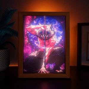 LED Frame Demon Slayer Inosuke Light-Up Painting, Wall Art Light, Wooden Frame Lamp, Shadow Painting, Anime Lover Gift, present