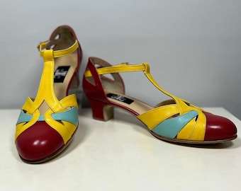 LL Schuhe ""Midsommar"" , individuell angefertigte handgemachte Lederschuhe, 3 cm Absatz, Vintage Design, Retro Stil, Swing Tanzschuhmode, T-Riemen Schuhe."