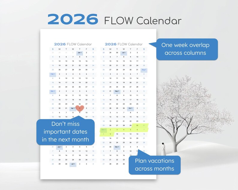 Flo Example Calendar 2026 Flow Calendar – 6-month Continuous Wall Planner (PDF Download) - Etsy