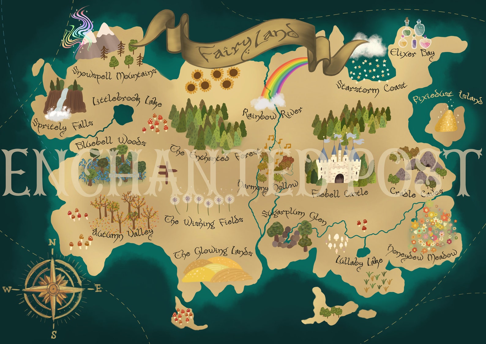 Fairyland Map Magical Fantasy Fairy Poster for Children and  Etsy UK