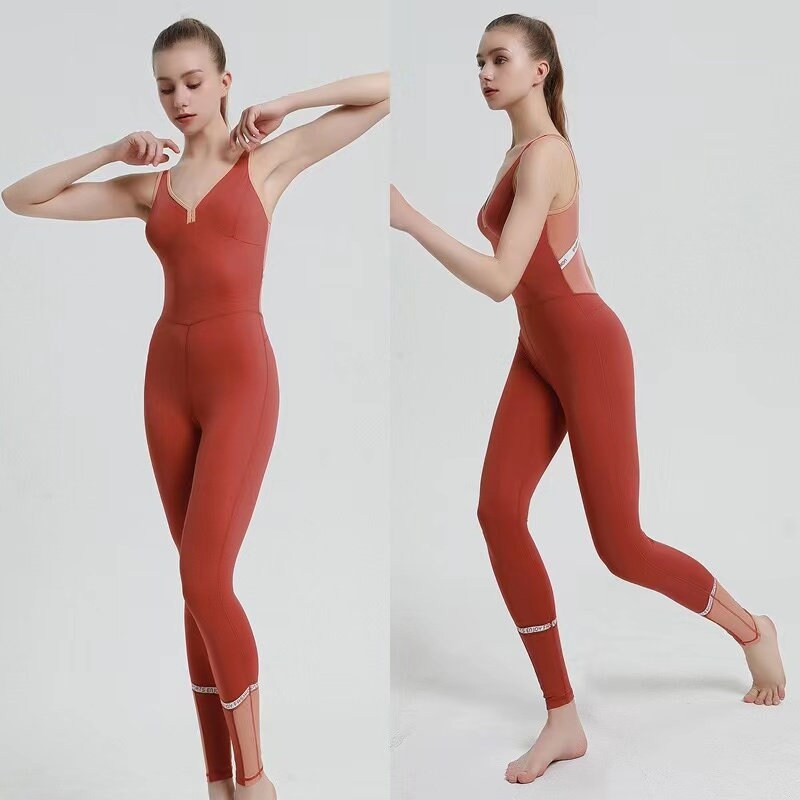 Dark Red Long Sleeve Zip up Yoga Jumpsuit Catsuit Gym Outfit Aerial Pole  Dance Active Sports Suit Activewear Pilates Salsa Bachata Kizomba 