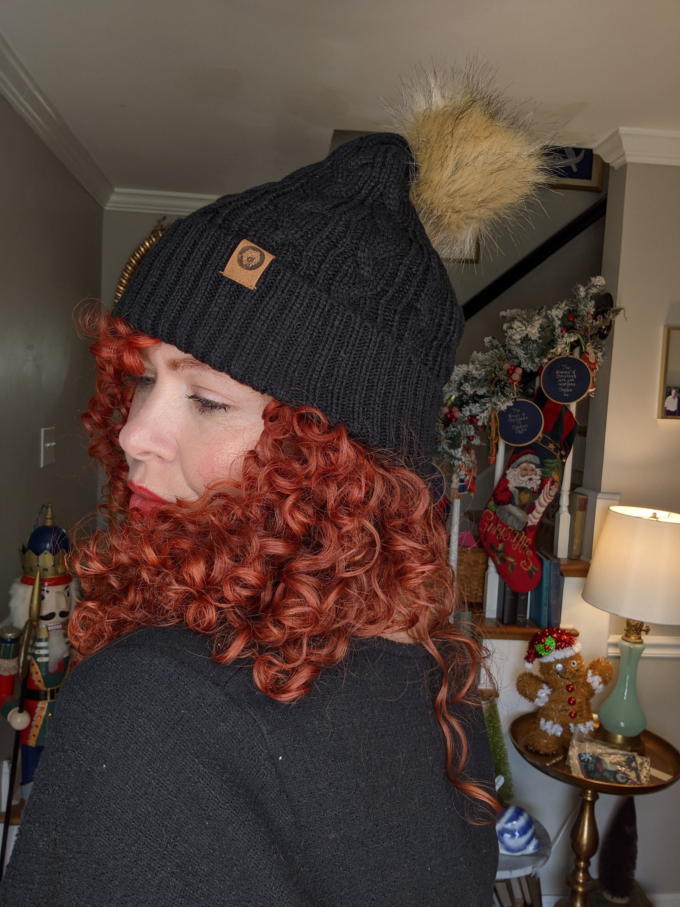 Curly Hair Silk Lined Winter Hats Satin Lined Winter Beanie For - Main Image