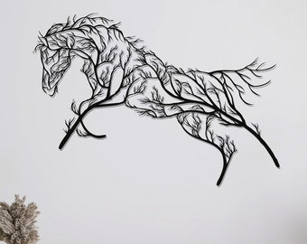 Metal Tree Horse Wall Art, Metal Wall Art, Home Office Decoration, Wildlife Lover Gift, Wall Hangings, Metal Art Work, Farmhouse Décor,Horse