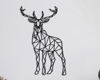 Metal Deer Decor, Geometric Deer Wall Art, Metal Wall Art, Home Office Decoration, Wildlife Lover Gift, Wall Hangings, Metal Art Work