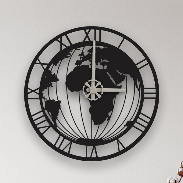 World Map Wall Clock Etsy