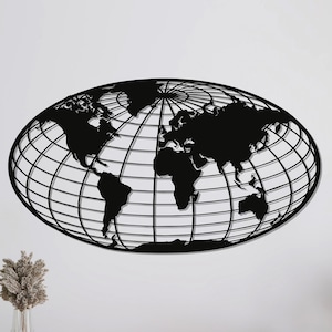 Metall Weltkarte Meridian Dekor, Weltkarte Wandkunst, Metall Wandkunst, Home Office Dekoration, einzigartige Geschenkidee, Wandbehang, Metallkunstwerk
