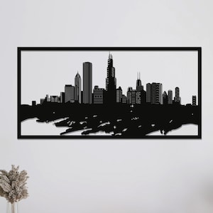 Décor d'horizon de Chicago en métal, Art mural de Chicago, Art mural en métal, décoration de bureau à domicile, idée cadeau unique, tentures murales, travail d'art en métal