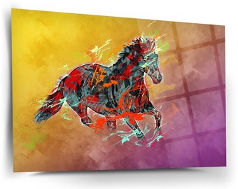 Horse Wall Decor, Glass Wall Art, Frameless Free Floating Tempered Glass Panel, Home Office Living Room Decoration, Housewarming Gift