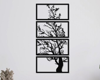 Metal Tree of Life Decor, Tree Wall Art, Metal Wall Art, Home Office Decoration, Unique Gift Idea, Wall Hangings, Metal Art Work,4 Panel Art