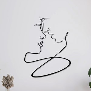 Arte de pared para amantes del metal, arte de pared de metal, decoración de oficina en casa, regalo único para línea, colgantes de pared, trabajo de arte en metal, arte de pared de línea, pareja