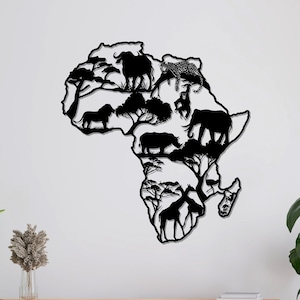 Metall Afrika Karte Dekor, Wilde Leben Wandkunst, Metall Wandkunst, Home Office Dekoration, Einzigartige Geschenkidee, Wandbehänge, Metallkunstwerk, Afrika